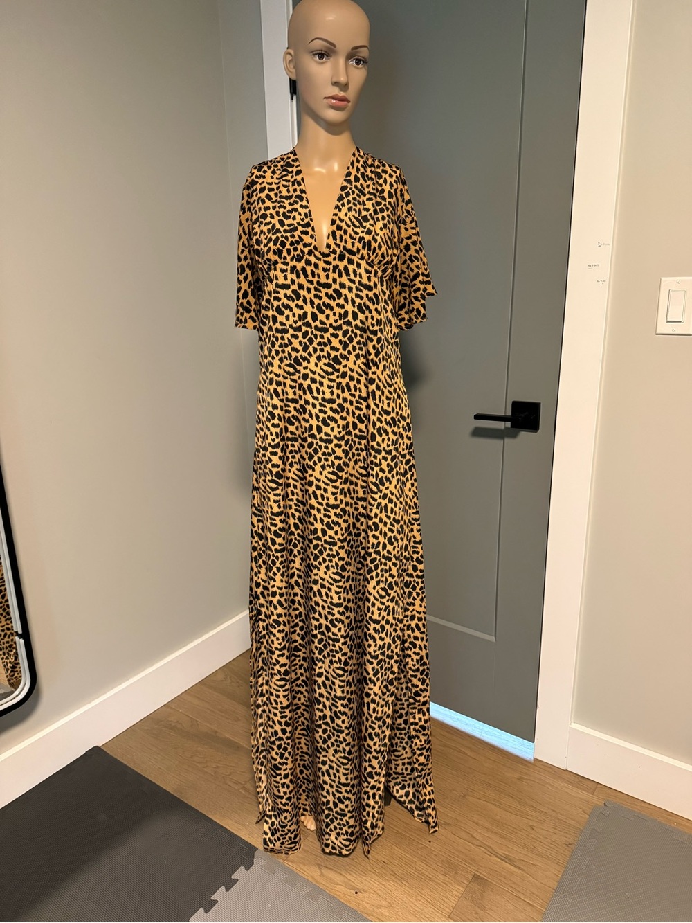Nasty Gal Leopard Print V-Neck Maxi Dress - Tan & Black